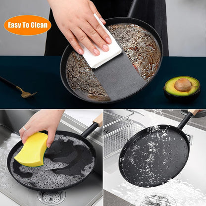 Frying Pan Skillet Pre-Seasoned 8-Inch Flat Griddle Pan | Lightweight Grill Pan with Wooden Handle for Camping Indoor Outdoor Cooking (Black, 8-Inch)4