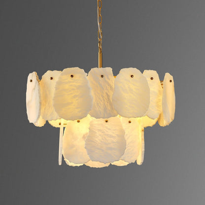 23" Alabaster round Chandelier, 2-Tiers Natural Brass Alabaster Chandeliers, Luxury Modern White Marble Chandeliers for Living Room, Dining Room, Bedroom, Foyer, Entryway, Bathroom, Kitchen1