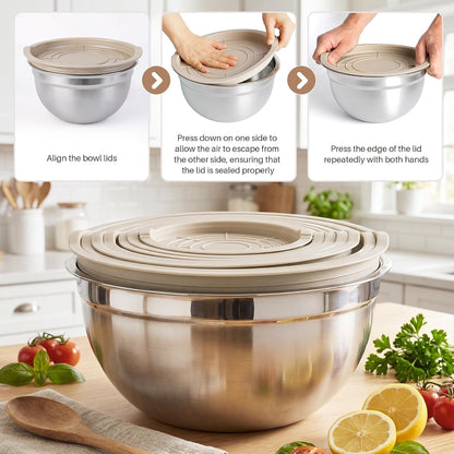 Stainless Steel Mixing Bowl Set, 7PCS Kitchen Prep Bowls (Khaki)3