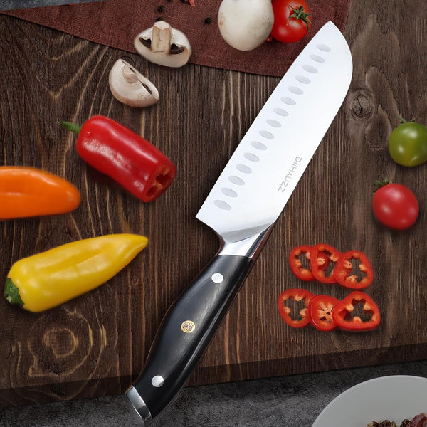 Santoku Knife, 7 Inch High Carbon Steel Kitchen Knife6