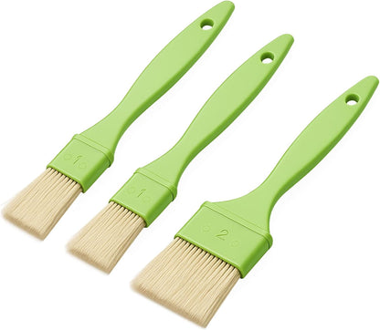 3 Pcs Pastry Brush Set, 1/1/2 Inch Bristle Basting Brushes for Cooking, Heat Resistant, Kitchen Brush for Oil, BBQ Grill, Butter Sauce, Baking, with Hang Hole Design Green1