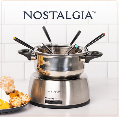 FPS200 6-Cup Stainless Steel Electric Fondue Pot with Temperature Control, 6 Color-Coded Forks and Removable Pot - Perfect for Chocolate, Caramel, Cheese, Sauces and More5