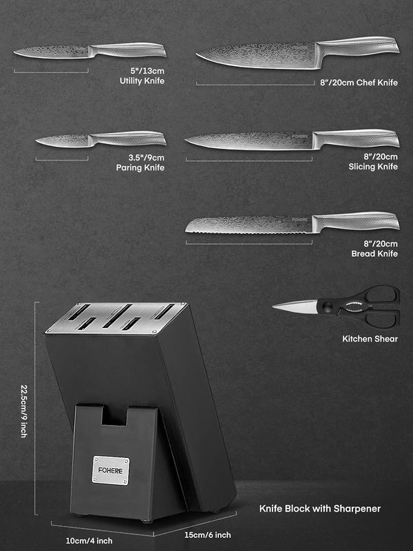 Knife Set,  7 Pieces Kitchen Knife Set with Built-In 5 X Sharpeners, Waved Texture Knife Set with Block, Stainless Steel Knife Block Set, Sharp Knives Set with Ergonomic Handle2