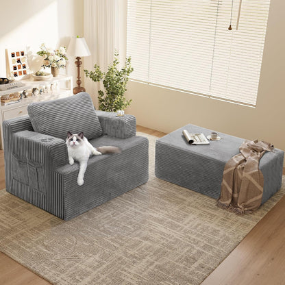 Oversized Chaise Lounge Chair, Cloud Couch with Fluffy Upholstered, Deep Seat Sleeper Sofa Bed with Two Cup Holders, Comfy Boneless Couch No Assembly Required for Living Room, Apartment (Grey)8