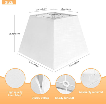 White Lamp Shade, 8''X8''Top 13''X13''Bottom 10'' Height, Square Lampshade Replacement Lamp Shade Natural Linen Hand Crafted for Table Lamps Floor Lamps Pendent Light, Assembly Required5