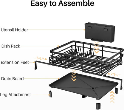 Expandable Dish Drying Rack for Kitchen Counter, Stainless Steel, Black8