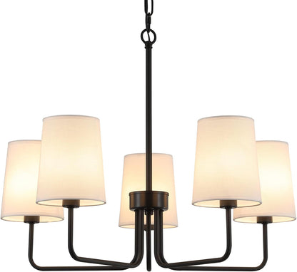 Farmhouse Chandelier, Matte Black with White Fabric Shade, Farmhouse Linear Island Lighting Fixture for Kitchen, Dining Room (5-Light Matte Black with Fabric Shades)9