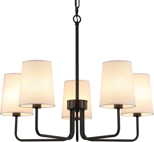 Farmhouse Chandelier, Matte Black with White Fabric Shade, Farmhouse Linear Island Lighting Fixture for Kitchen, Dining Room (5-Light Matte Black with Fabric Shades)9