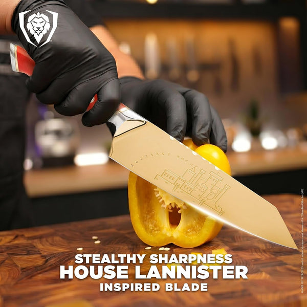 Chef Knife 8" — Game of Thrones™ House Lannister™ Edition — Official License — German Steel, 58+ HRC — for Got Collectors & Everyday Cooking — G10 Handle, Customer Support2