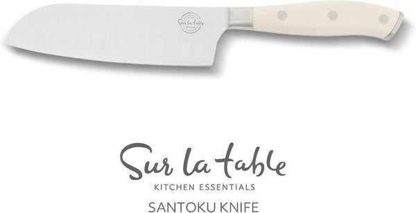 Sur La Table Kitchen Essential Tasting Kitchen German Steel Santoku Knife, 7-Inch Stainless Steel Blade – Professional Kitchen Knife with White Handle and Forged Full Tang2