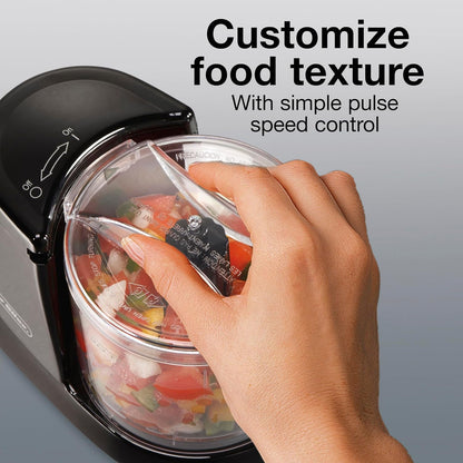 Durable Electric Vegetable Chopper & Mini Food Processor | 1.5 Cup Bowl | Pulse Speed Control for Chopping, Puree & Emulsify | Stainless Steel Blades | Dishwasher Safe | Black | 72507J4