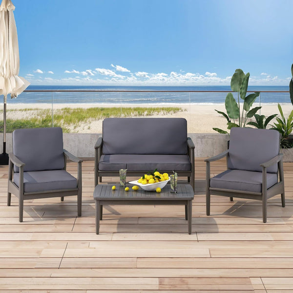 Willowbrook Outdoor 4Pc Chat Set - Acacia Wood - Gray2