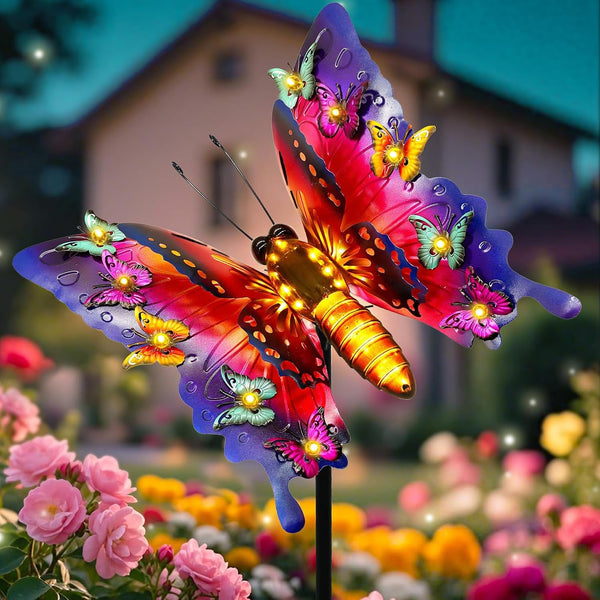 Solar Garden Lights, Outdoor Butterfly Garden Decor Large 41" Metal Decorative Lights, Waterproof Butterfly outside Decoration Patio Yard Porch Birthday Gardening Gifts for Mom Women, Purple1