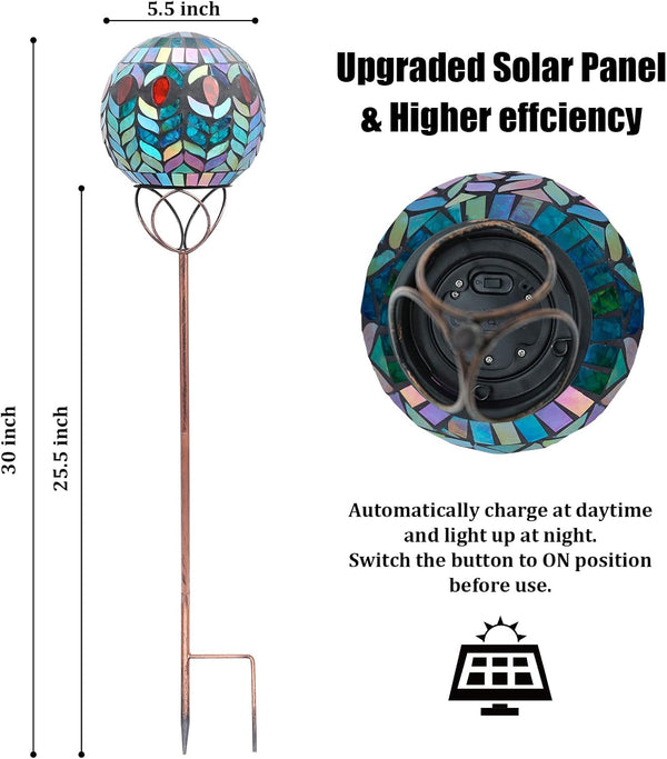 Decorative Solar Garden Lights, 6" Mosaic Globe Outdoor Stake2