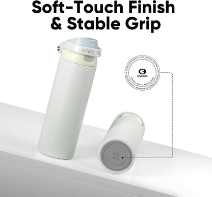 Leakproof Insulated Water Bottle with Straw Dual-Sip Water Bottle Bag-Safe Design for Work, Commute & Gym – Keeps Drinks Cold All Day, 24 Oz, Cloud-Hill White5