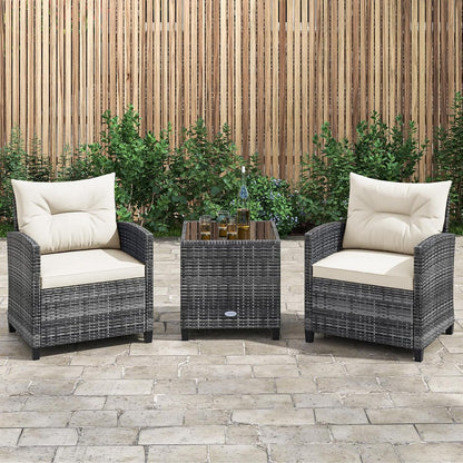 3 Piece Patio Furniture Set, Outdoor PE Rattan Conversation Set with Washable Cushions & Tempered Glass Tabletop, Wicker Chairs and Table Set for Porch, Garden, Balcony (White)8