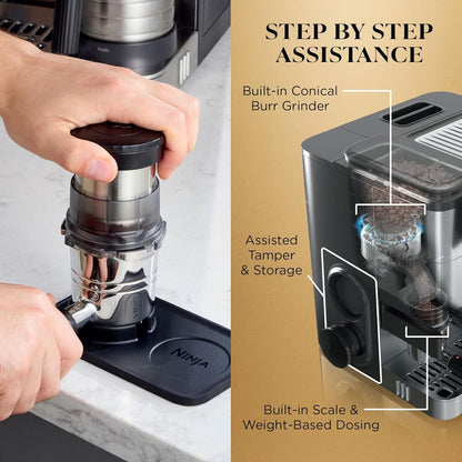 Ninja Luxe Café Premier 3-In-1 Espresso Machine, Drip Coffee, & Cold Brew | Built-In Grinder, Hands-Free Milk Frother, and Assisted Tamper for Cappuccinos & Lattes, Stainless Steel, ES6015