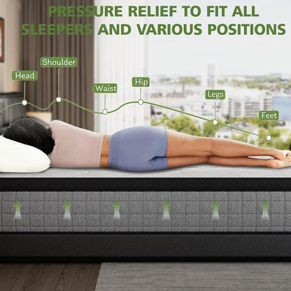 12-Inch Full Mattress,Memory Foam and Spring Hybrid Mattress, Medium Firmness, Lumbar Support, Suitable for Home Bedrooms and Hotels, Boxed, with Pressure Relief and Sound Insulation Features5
