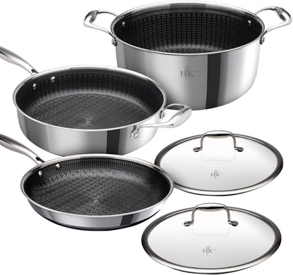 Hell’S Kitchen 5-Piece Hybrid Cookware Set, Tri-Clad Stainless Steel & Pfas-Free Ceramic Nonstick, No PFOA, No PTFE, No Teflon, Non Toxic Cookware, Metal Utensil Safe, All Cooktops & Oven Safe | Tri Clad Stainless Steel, PFAS Free Ceramic Nonstick, No PFOA or PTFE, Metal Utensil Safe, All Cooktops, Oven Safe1