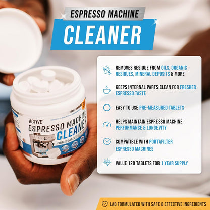 Espresso Machine Cleaning Tablets Descaling - 120 Tabs | Compatible with Breville Barista Express, Gaggia, Delonghi, Jura, Philips | Expresso Maker Backflush Oil Remover Solution Clean Tablet2