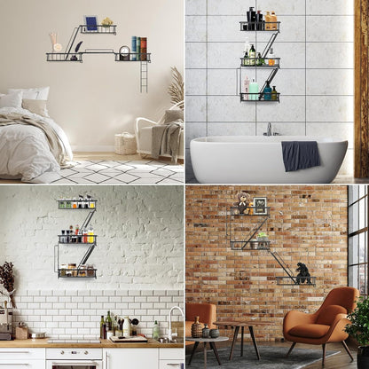 Fire Escape Wall Shelf - New York Decorative Ladder Shelf, Wall Art Floating Shelf Black Metal Shelves for Bedroom, Home Office Storage and Display (3-Tier)3
