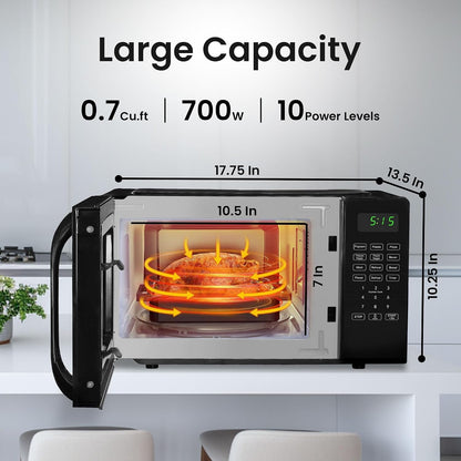 0.7 Cu Ft Microwave Countertop Small with Digital Display, 700 Watt Microwave Black Has 10 Power Levels & Auto Defrost Function Mini Microwave Oven Compact with Child Lock for Dorm, Home, Office2