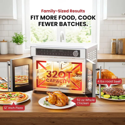 Ultra-Premium Dual-Zone Stainless Steel Air Fryer Toaster Oven Combo, Extra Large 32QT French Door Convection Oven with Next-Gen Patent Technology, 13 Accessories, Rotisserie, Sync Finish4