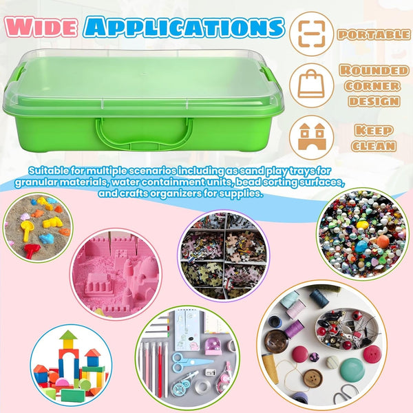 3 Pack Plastic Sensory Bins with Handle, 15 Stickers4