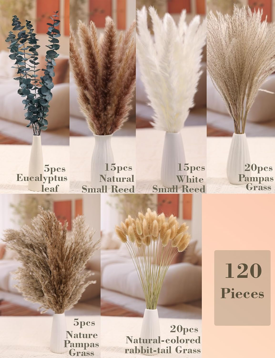 120-pcs-dried-pampas-grass-dried-flowers-reed-grass-bouquet-for-bohemian-flowers-home-table-wedding-decoration-rustic-farmhour-light-brown