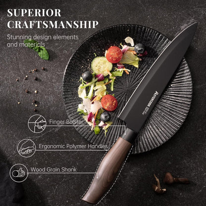 Knife Set, 6-Piece Kitchen Knife Set with Block, High Carbon Stainless Steel Ultra Sharp Kitchen Knives, Wood Grain Handle, Dishwasher Safe Knife Block Set, Black, Kitchen Utility Knives5