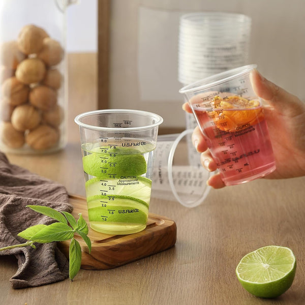 20Pcs 8Oz Graduated Clear Plastic Measuring Mixing Cups with 20Pcs Wooden Stirring Sticks for Mixing Paint, Pigments, Epoxy Resins8
