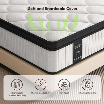 Mattress Queen Size, 12 Inch Hybrid Queen Mattress in a Box, Medium Firm | Queen Size Mattress with Cooling Gel Memory Foam & Pocket Springs, Pressure Relief, Motion Isolation, Edge Support,Pillow Top3