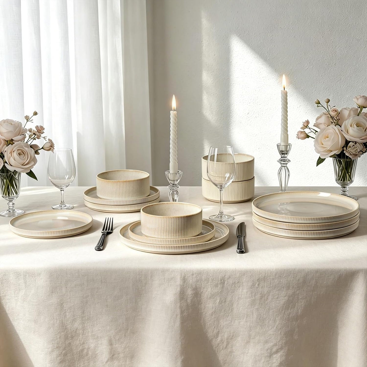 stoneware-dinnerware-sets-for-4-12pcs-ribbed-plates-and-bowls-set-beige