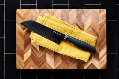 Santoku Knife - 7 Inch Black Nonstick Titanium Plated Stainless Steel Ultra Sharp Blade, with Ergonomic Comfort Grip Handle Asian Chef'S Knife, with Matching Sheath4