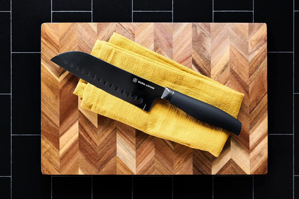 Santoku Knife - 7 Inch Black Nonstick Titanium Plated Stainless Steel Ultra Sharp Blade, with Ergonomic Comfort Grip Handle Asian Chef'S Knife, with Matching Sheath4
