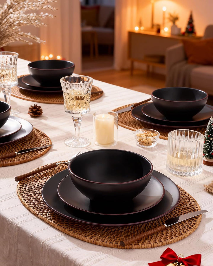 Venus Plates and Bowls Sets, 12Pcs Stoneware Dinnerware Set for 4+2