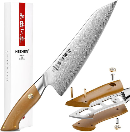 Damascus Chef Knife, 8.5 Inches, 67 Layers Damascus Steel, Professional Japanese Kitchen Knife for Chefs and Home Cooking, Ultra-Sharp Blade with Linen Micarta Handle, Gift Packing1