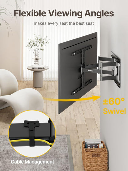1.1-Inch Ultra Slim Full Motion TV Wall Mount for 43-90 Inch Tvs | Low-Profile Mount Holds 132 Lb at Full 16.5 in Extension; ±60° Swivel, Preassembled, Max VESA 600X400 Mm, 16/18 in Wood Studs6