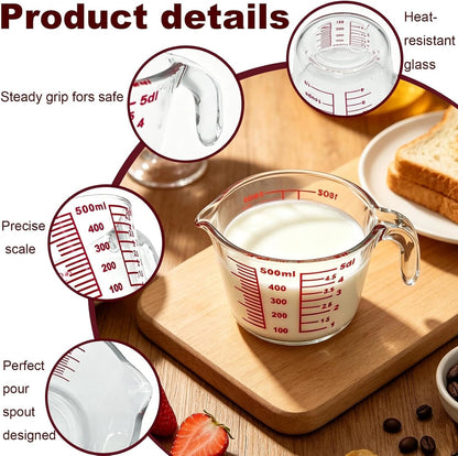 16 Oz Glass Measuring Cup, Clear Borosilicate Glass Measuring Cup, Heat Resistant Measuring Cup with Handle Microwave & Oven Safe Kitchen Baking Essential3