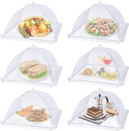 Large Food Cover,6 Pack Mesh Food Tent,17"X17",White Nylon Covers,Pop-Up Umbrella Screen Tents,Patio Net for Outdoor Camping, Picnics, Parties,Bbq,Collapsible and Reusable1