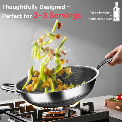5-Piece Stainless Steel Flatware Set and Coating-Free Hybrid Stainless Steel Wok with Lid, 12.6" Flat-Bottom Stir-Fry Pan4