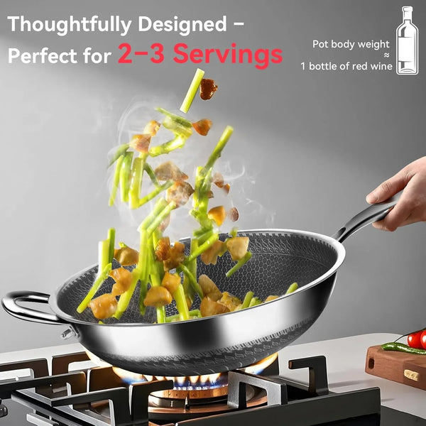 5-Piece Stainless Steel Flatware Set and Coating-Free Hybrid Stainless Steel Wok with Lid, 12.6" Flat-Bottom Stir-Fry Pan4