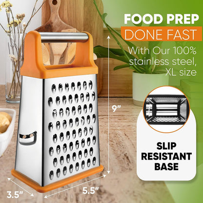 Stainless Steel Swivel Peeler & 4 Sided Handheld Box Grater, XL Size - 2 Product Bundle - Mango7