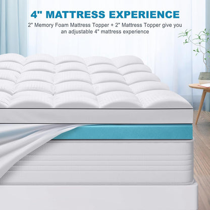 King Size Dual Layer 4 Inch Memory Foam Mattress Topper, 2 Inch Gel Memory Foam and 2 Inch Cooling Pillow Top Mattress Pad Cover for Back Pain, Medium Support6