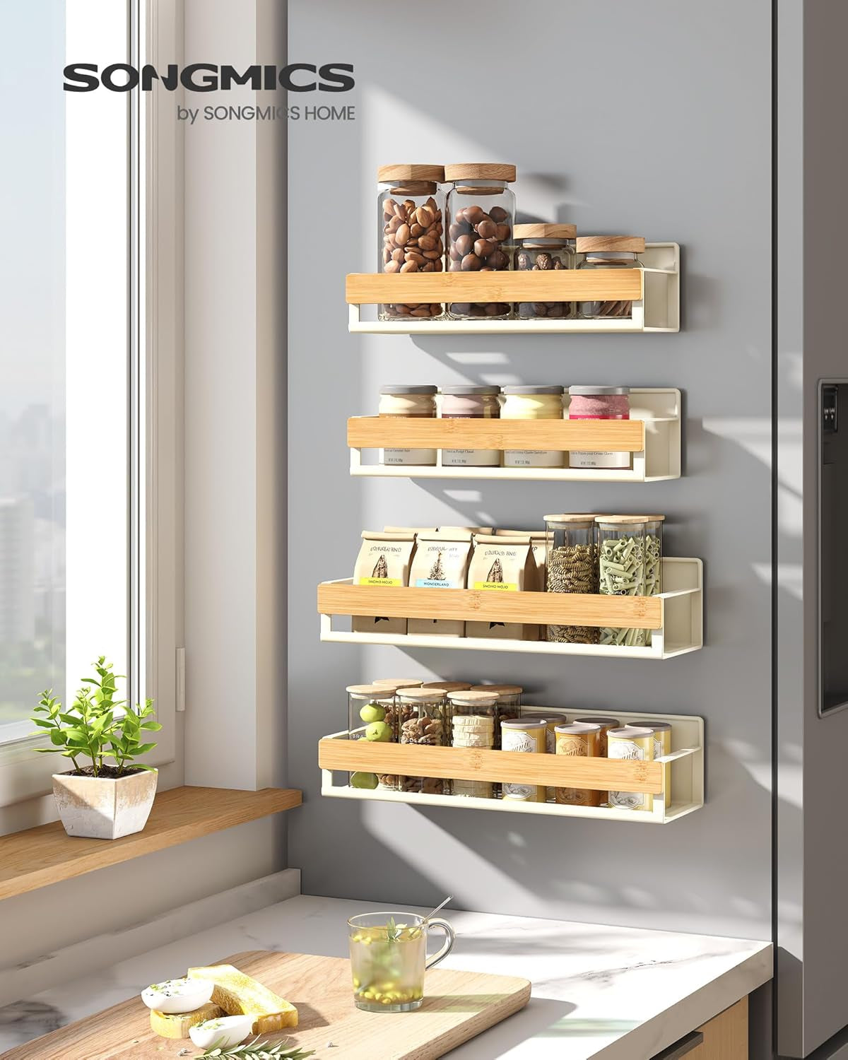 songmics-4-pack-strong-magnetic-real-bamboo-spice-racks-for-fridge