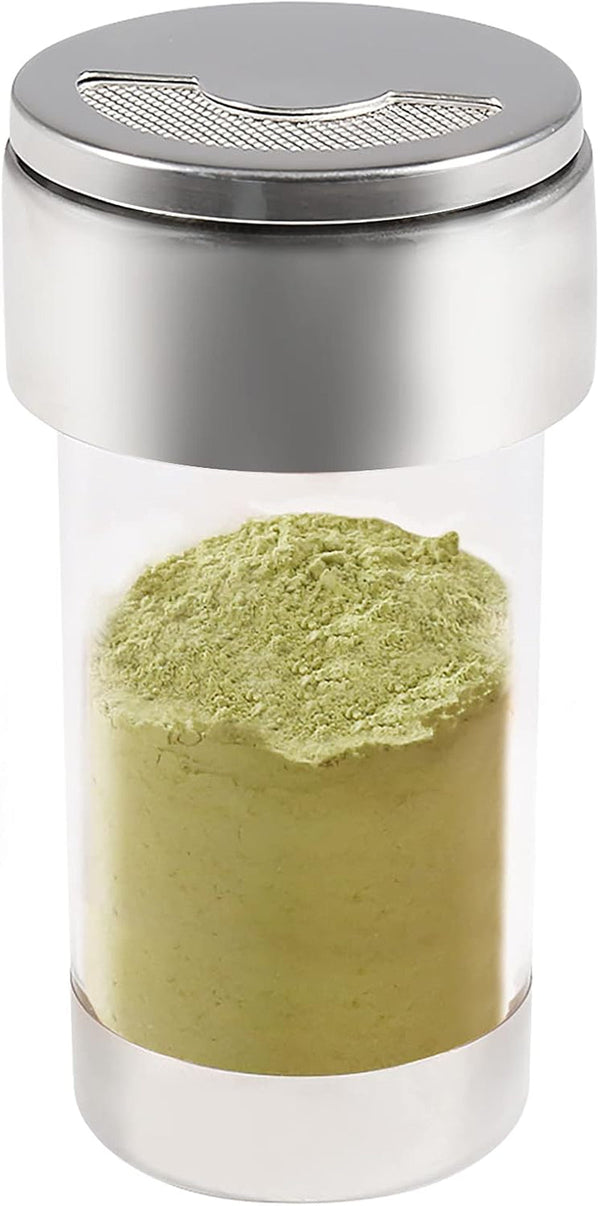 Newness Mesh Shaker or Salt Shaker, Stainless Steel Salt Dispenser, Clear Acrylic Seasoning Fine Mesh Shaker with Rotating Cover, 3.7 Ounces (110 Milliliter)1