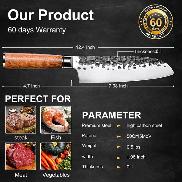 Santoku Knife 7 Inch,High Carbon Steel Ultra Sharp Asian Chef Knife with Brazilian Rosewood Handle and Gift Box for Family & Restaurant6