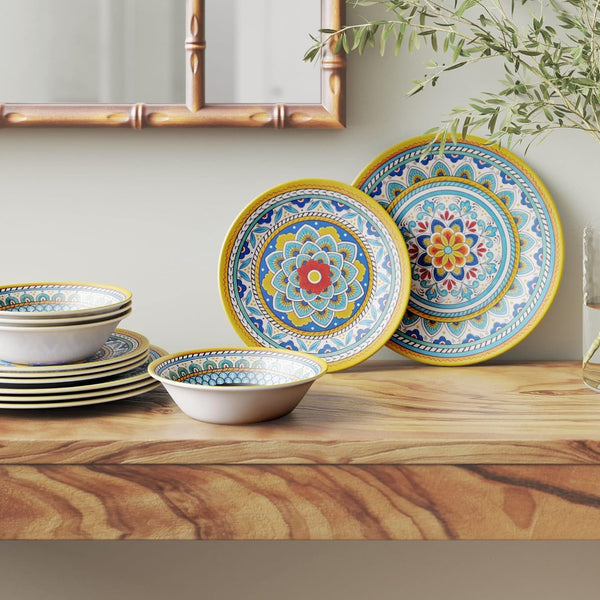 Portofino 12 Piece Melamine Dinnerware Set, Service for 4, Multi Colored6