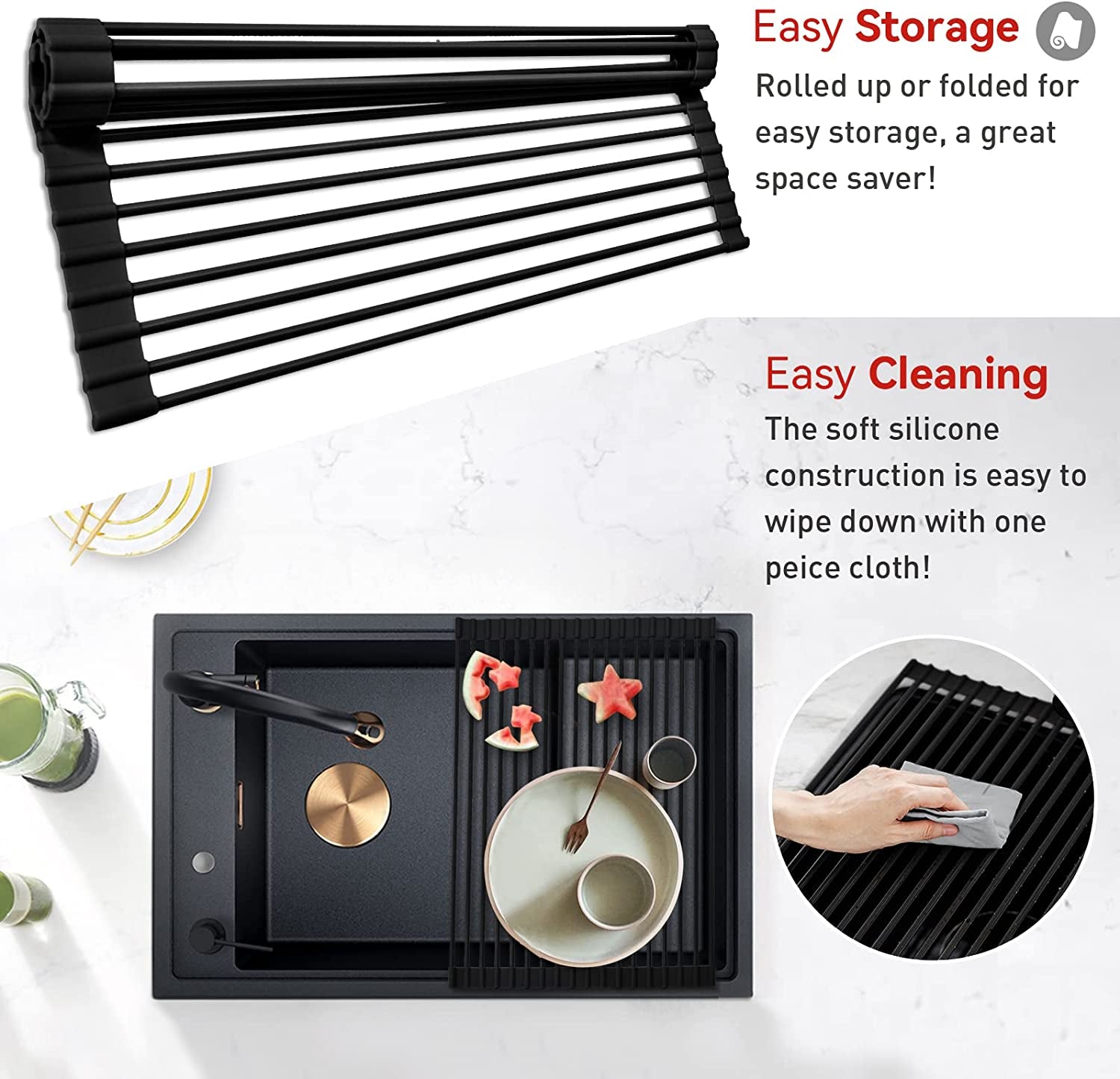 roll-up-dish-drying-rack-silicone-wrapped-over-the-sink-dish-drying-rack-multipurpose-foldable-sink-drying-mat-anti-slip-anti-rust-dish-rack-for-kitchen-17-5-x-13-black