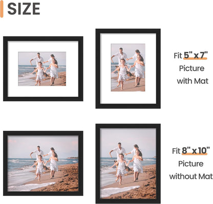 8X10 Picture Frame Set of 10, Display Pictures 5X7 with Mat or 8X10 Without, Multi Photo Frames Collage for Wall or Tabletop Display, Black5